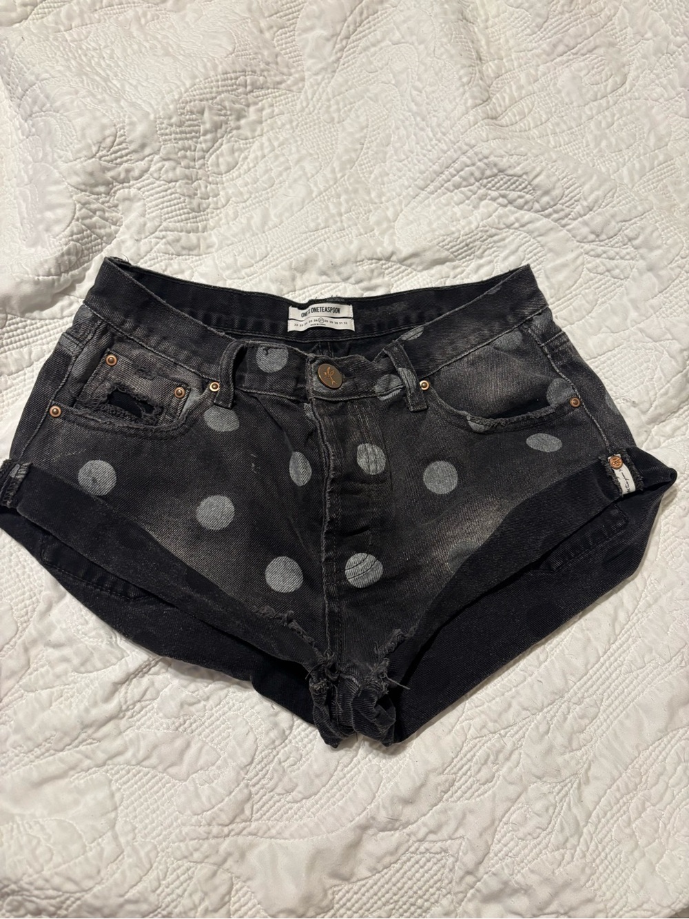 One x One teaspoon Black Polka Dot Denim Shorts